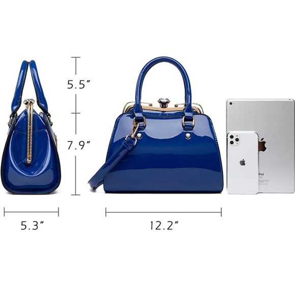 Leather handbag shiny patent leather shoulder bag - Picture 9 of 16